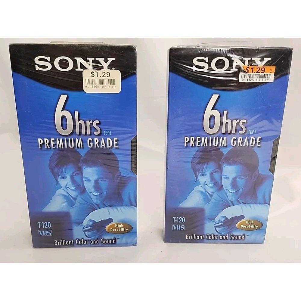 SONY‎ 2 Pack Blank VHS Tapes 6 Hour T-120 Standard Grade Brand New Sealed